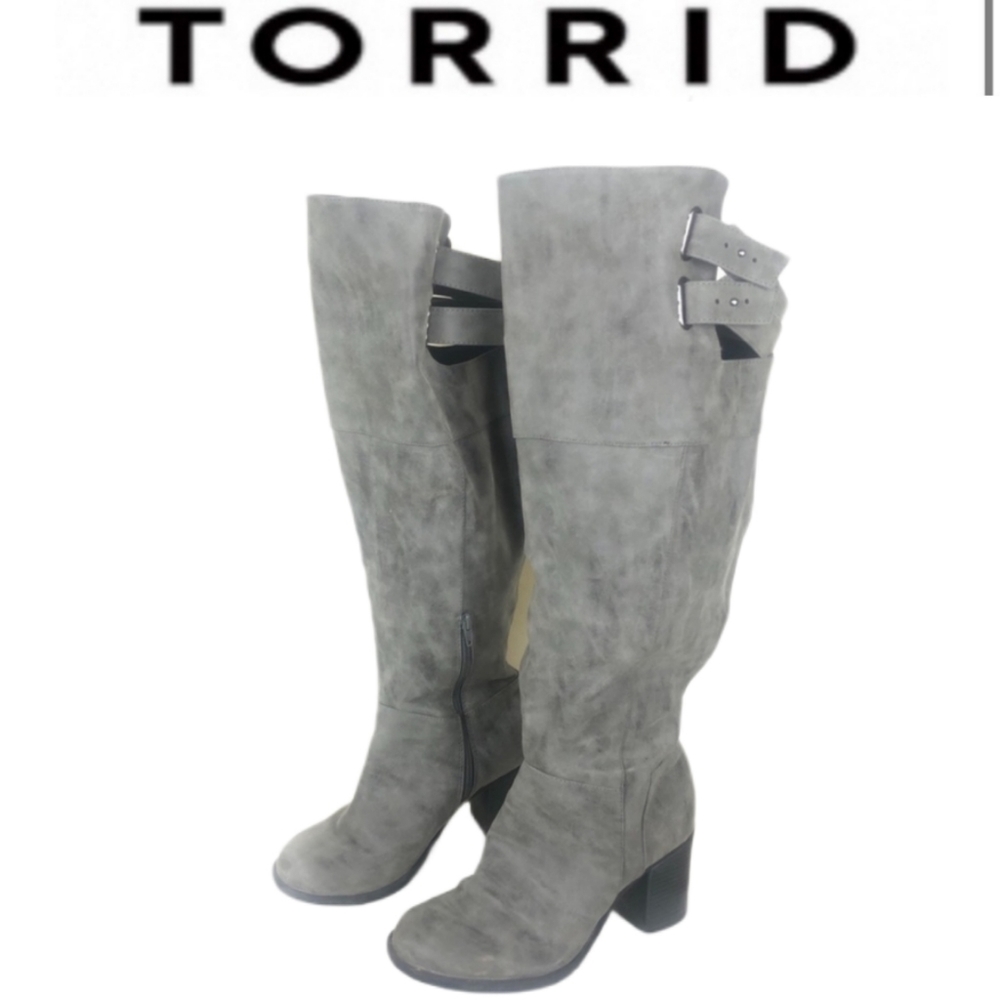 Torrid gray cutout strap zip up heel boots size 9W